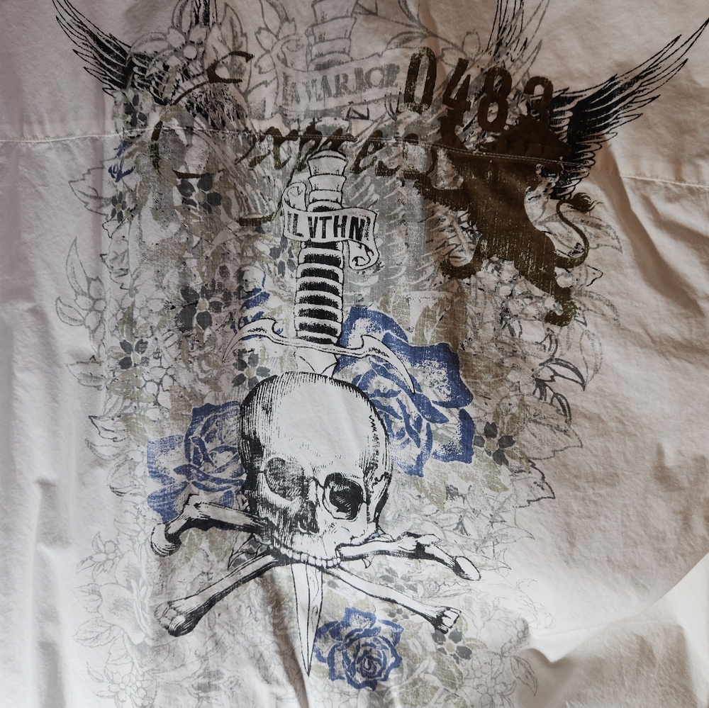 Express White Graphic Casual‎ Button Down Shirt